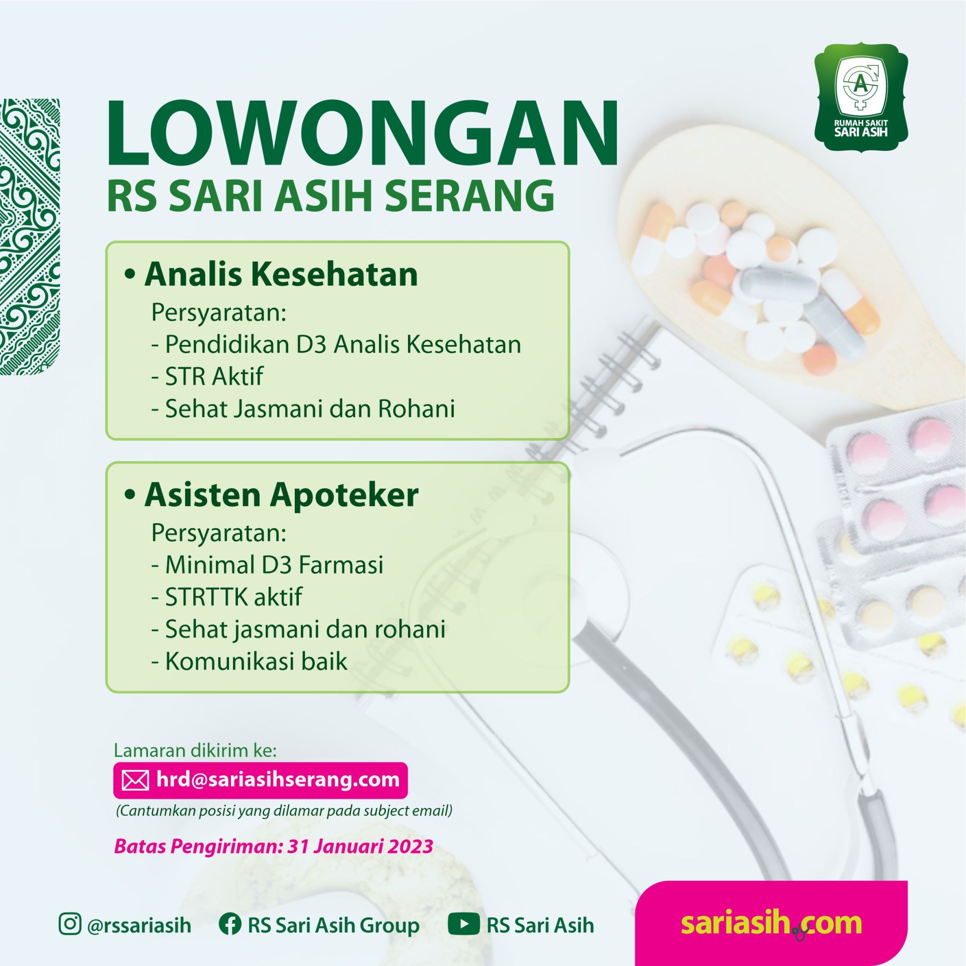 LOKER ANALIS KES & AST APOTEKER (JANUARI 2023)